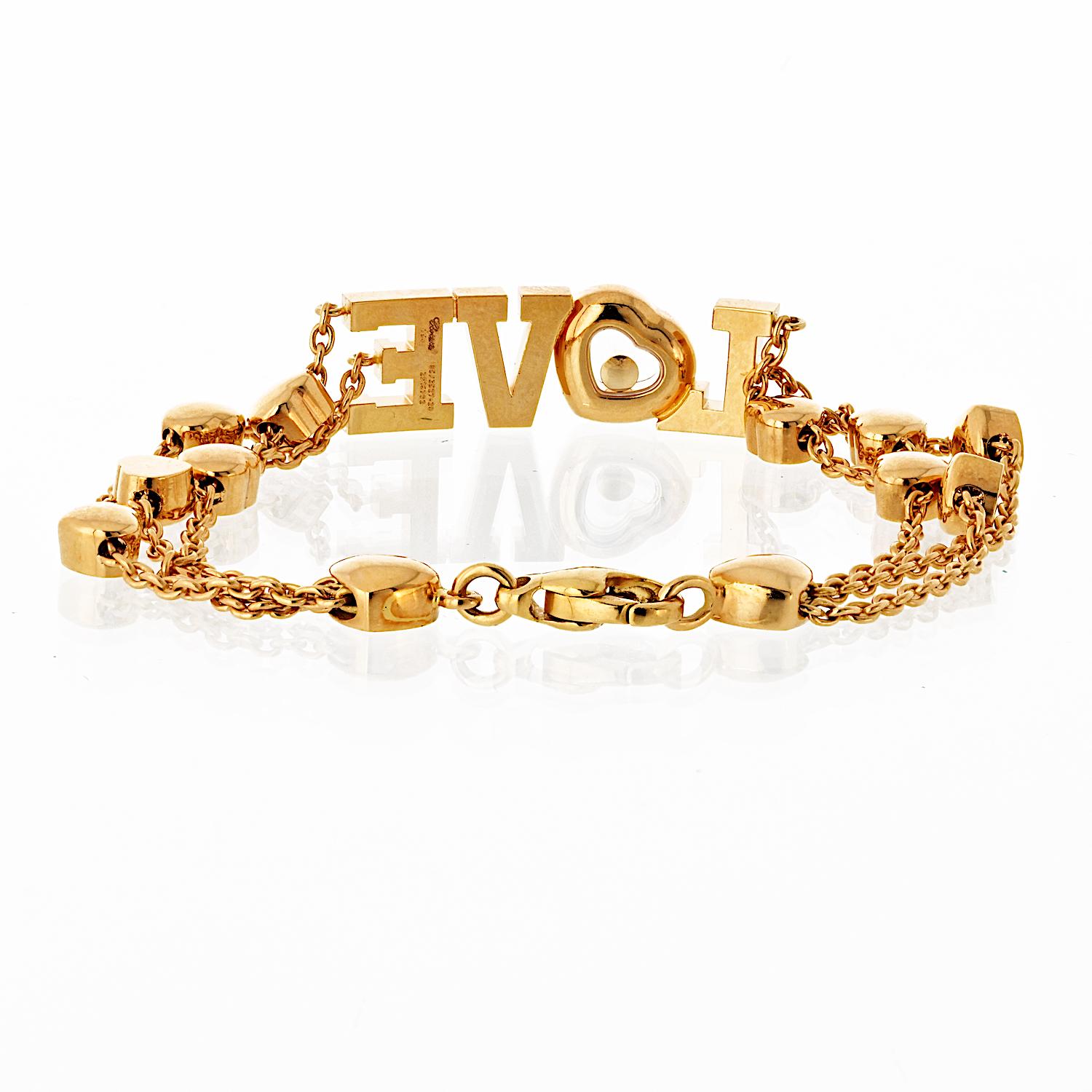 Chopard Happy Diamonds 18K Yellow Gold Love 0.28cttw Diamond Bracelet In Excellent Condition For Sale In New York, NY