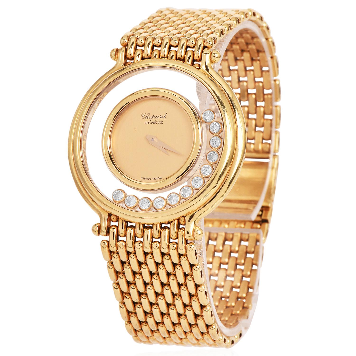 Chopard Happy Diamonds 18K Yellow Gold Men Watch Ref 1153 In Excellent Condition For Sale In Miami, FL