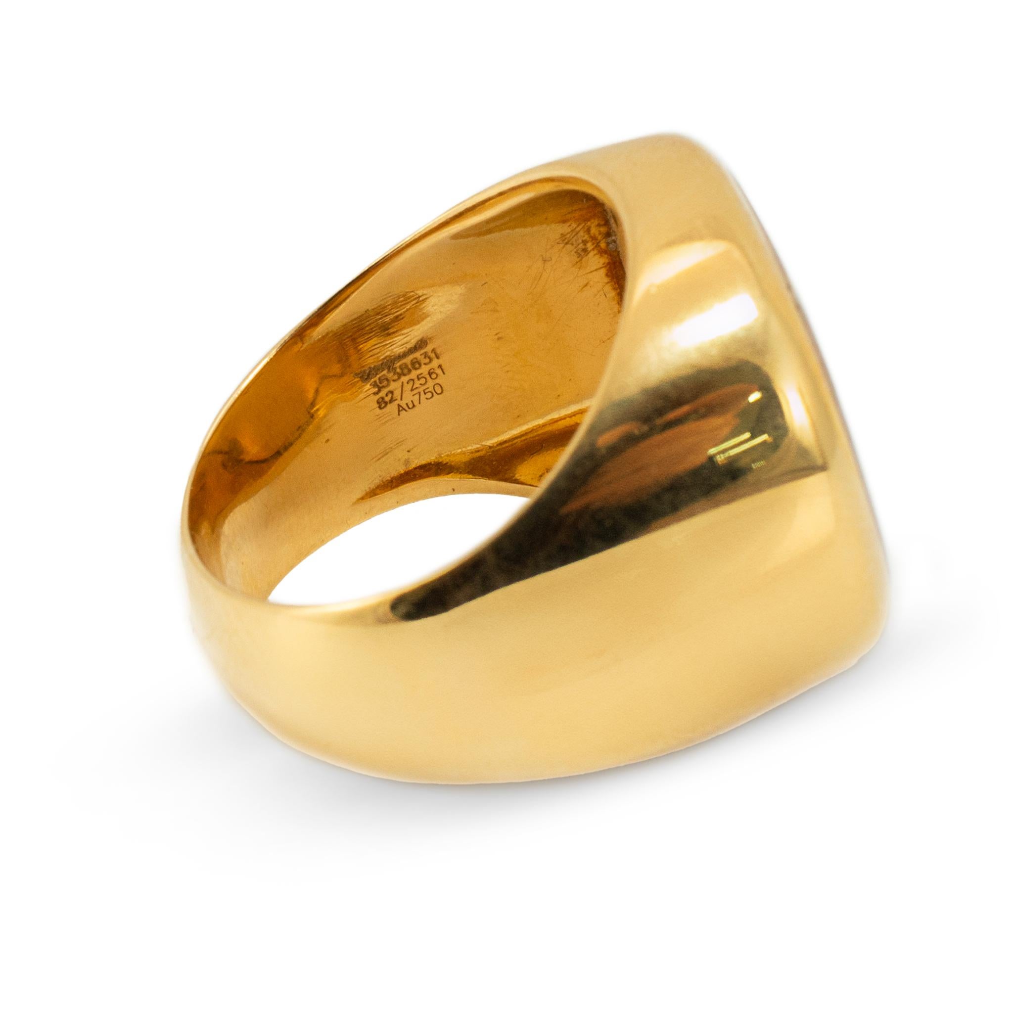 Anello Chopard Happy Diamonds in oro giallo 18 carati con onice e firma galleggiante in vendita 1