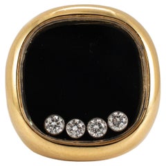 Chopard Happy Diamonds 18K Yellow Gold Onyx Floating Signet Cocktail Ring