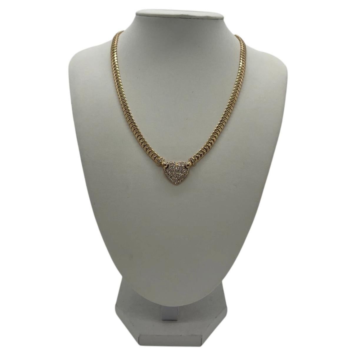 Vintage Piaget Pave Diamond Heart Pendant Collar Necklace in 18 Karat Yellow Gol For Sale