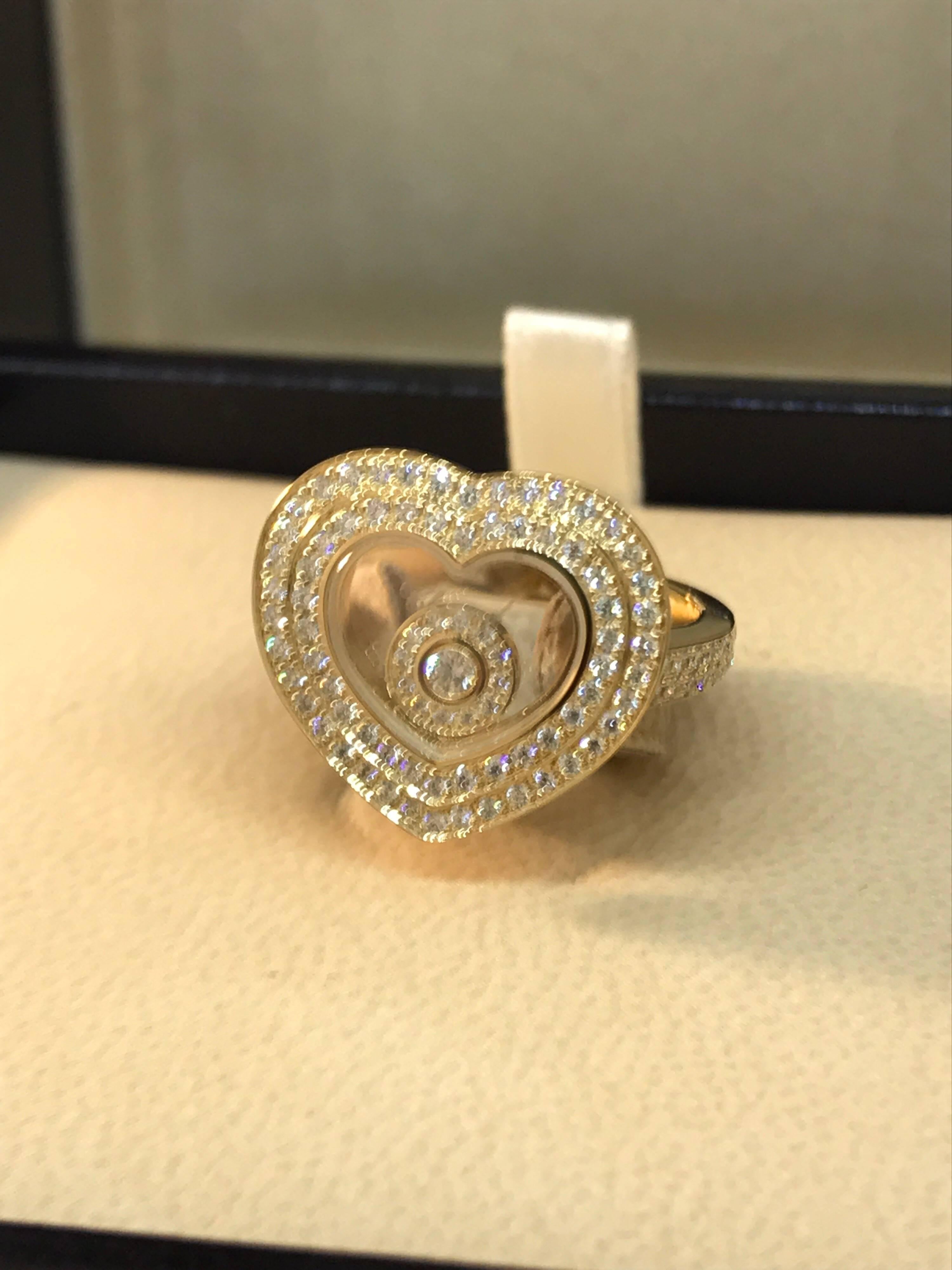 Chopard Happy Diamonds Heart Shaped Ring

Model Number: 82/7206-0109

100% Authentic

Brand New

Comes with original Chopard box, certificate of authenticity and warranty, and jewels manual

18 Karat Yellow Gold (11.20gr)

112 Diamonds on the ring