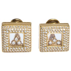 Quadratische Chopard Happy Diamonds-Ohrringe aus 18 Karat Gelbgold