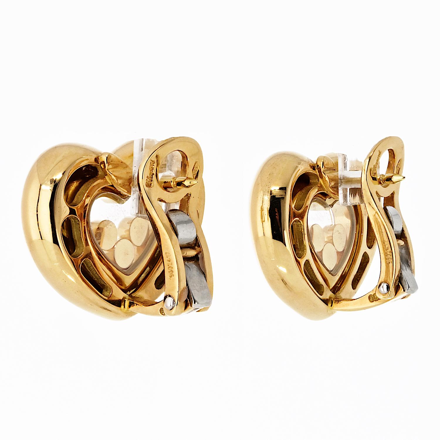 Round Cut Chopard Happy Diamonds 18K Yellow Gold Three Diamond Floating 0.25cttw Earrings For Sale