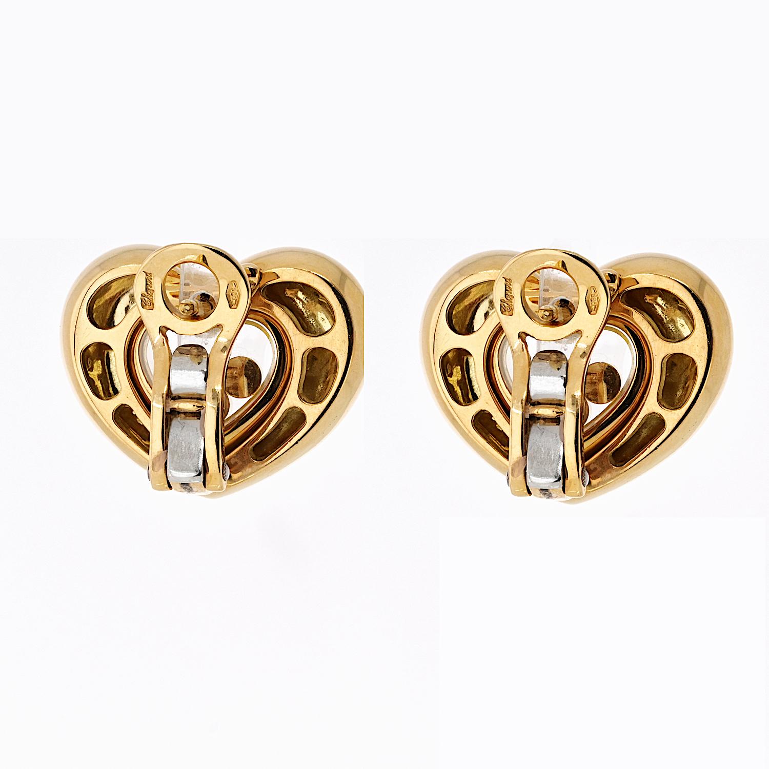 Chopard Happy Diamonds 18K Yellow Gold Three Diamond Floating 0.25cttw Earrings In Excellent Condition For Sale In New York, NY