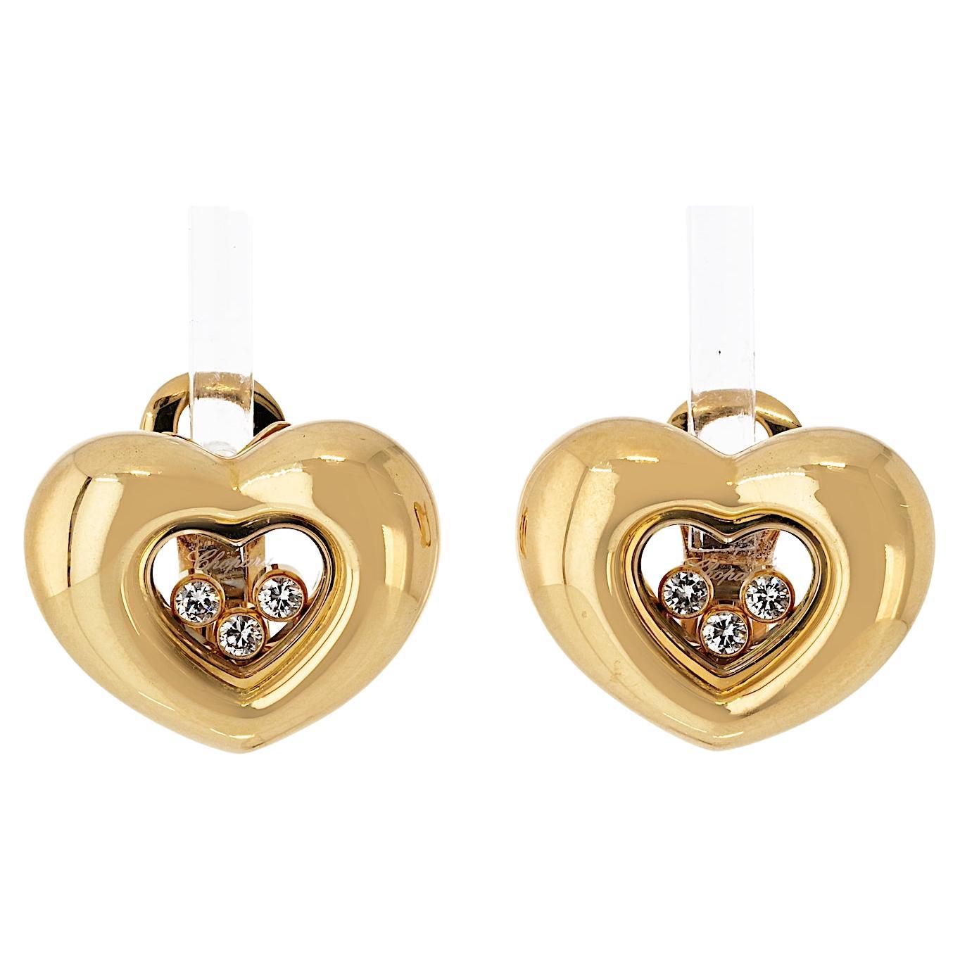 Chopard Happy Diamonds 18K Yellow Gold Three Diamond Floating 0.25cttw Earrings For Sale