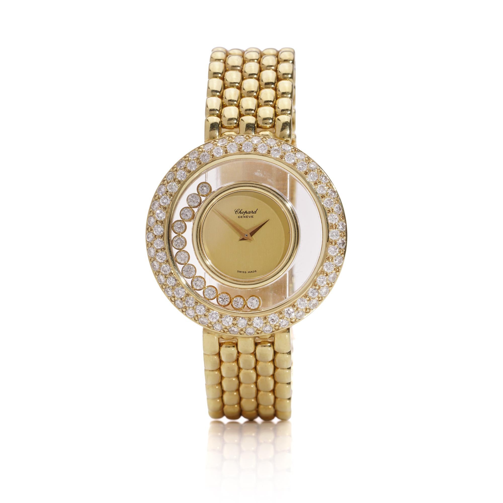 Women's Chopard Happy Diamonds 18kt Gold Ladies Quartz Wristwatch For Sale