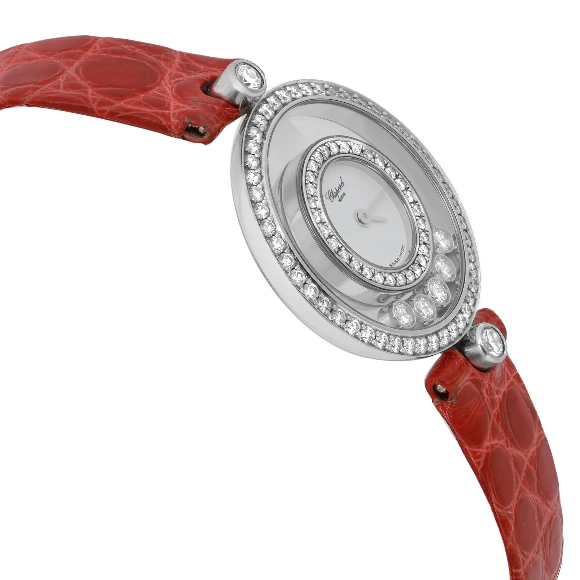 Women's Chopard Happy Diamonds 24mm 18K White Gold White Dial Ladies Watch 20/3957 For Sale
