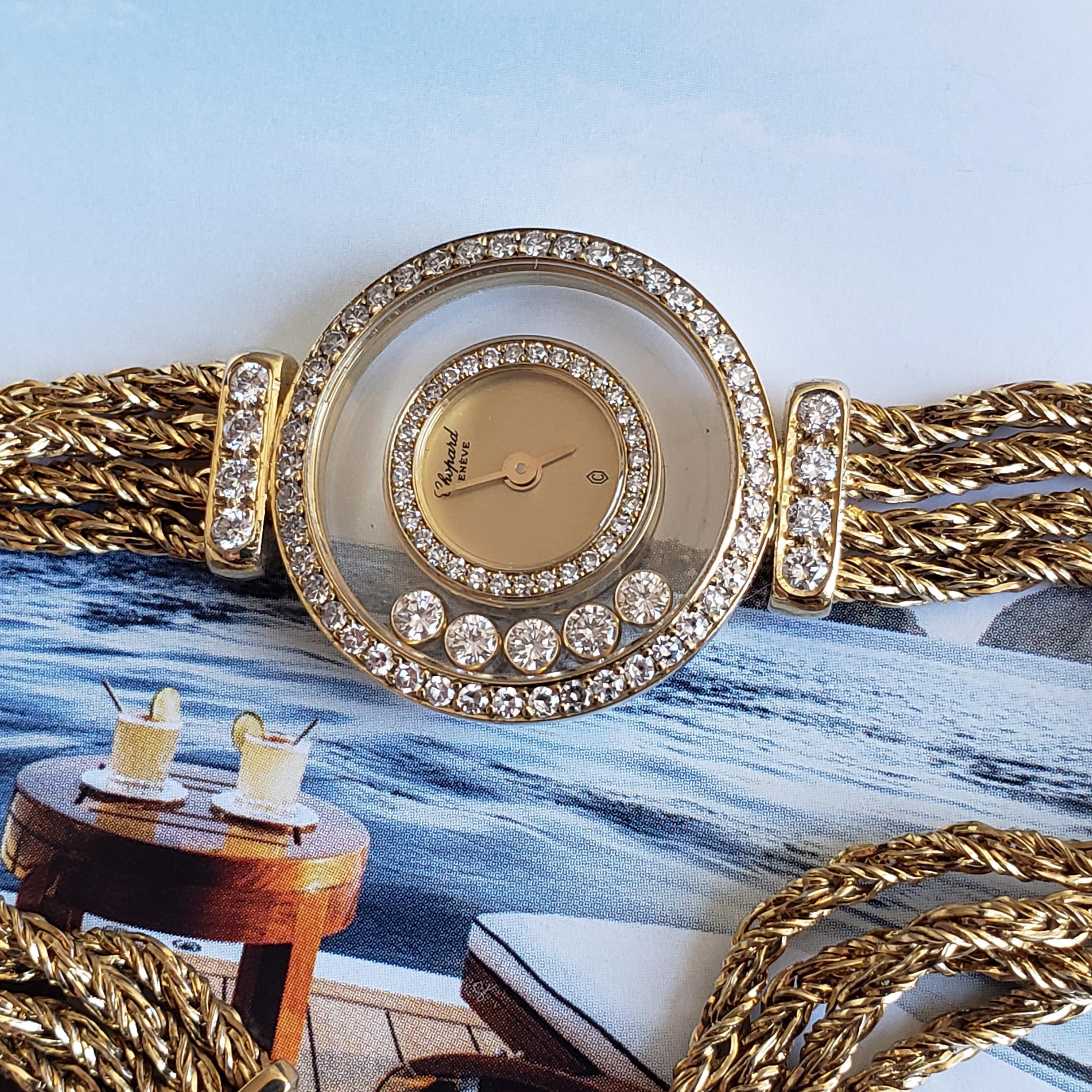 Brilliant Cut Chopard Happy Diamonds 4066M — 18K Gold 1990s Vintage Watch For Sale