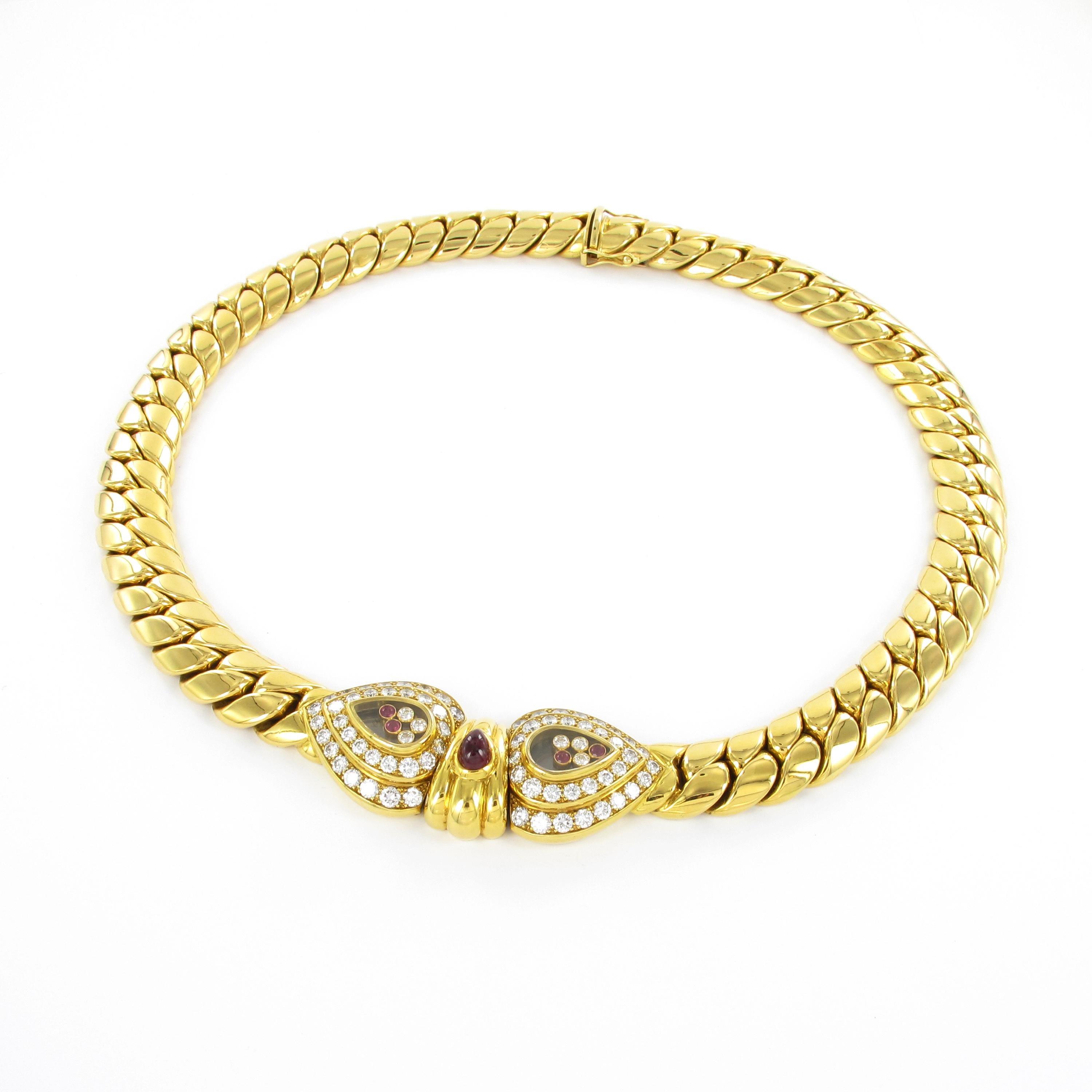 Modern Chopard Happy Diamonds and Rubies Necklace 18 Karat Yellow Gold