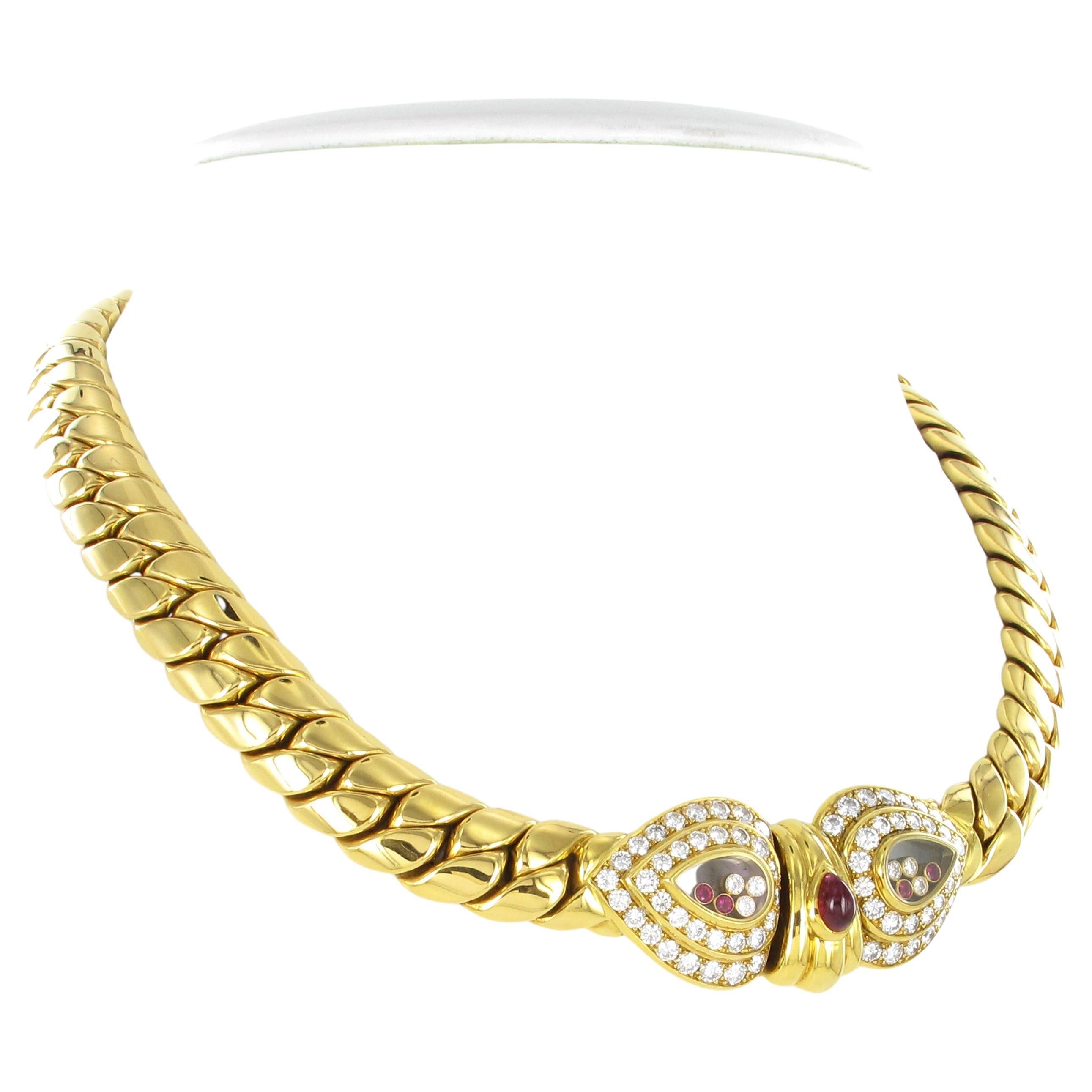 Chopard Happy Diamonds and Rubies Necklace 18 Karat Yellow Gold