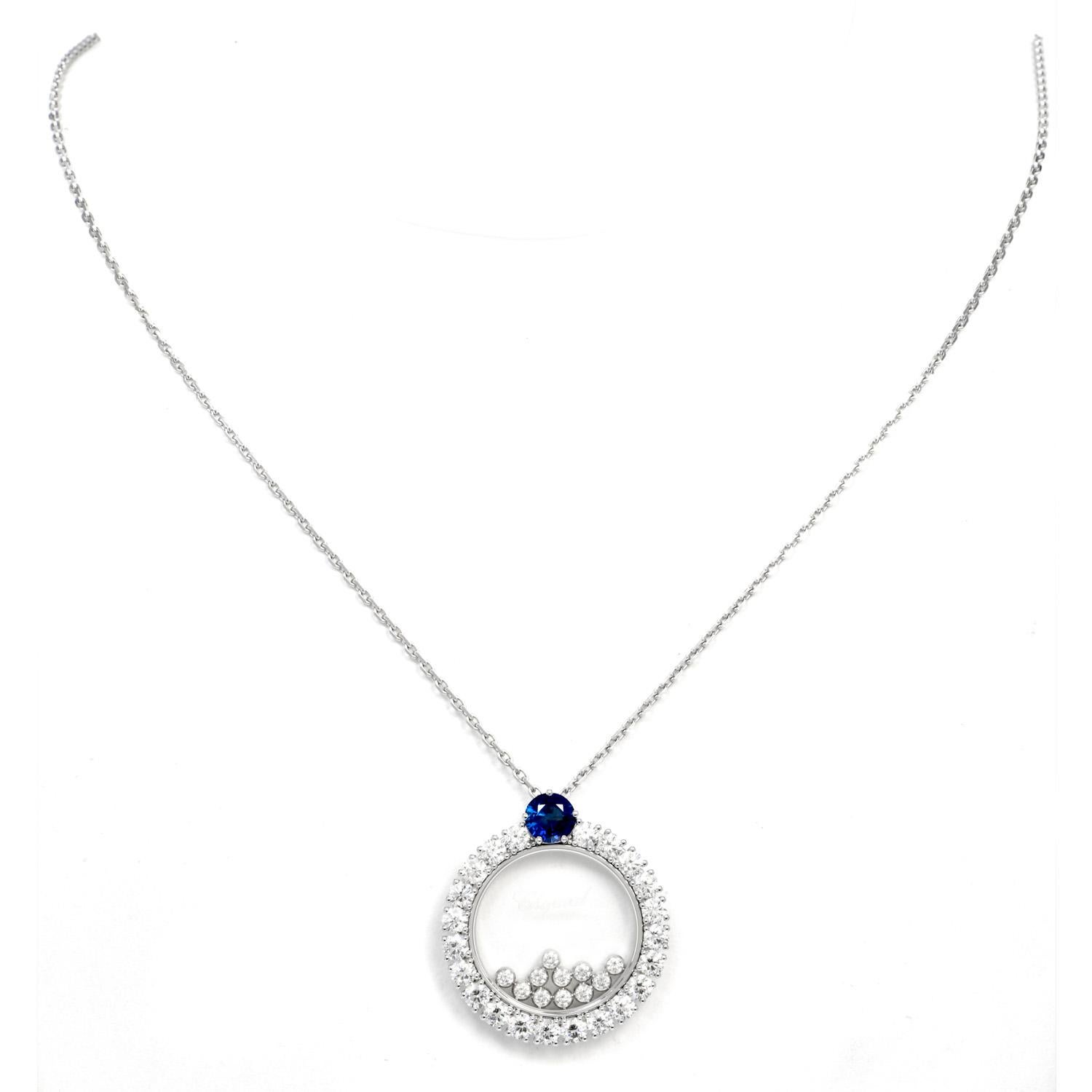Chopard Happy Diamonds: 18 Karat Gold Halskette mit Kreis-Anhänger mit blauem Saphir (Moderne) im Angebot
