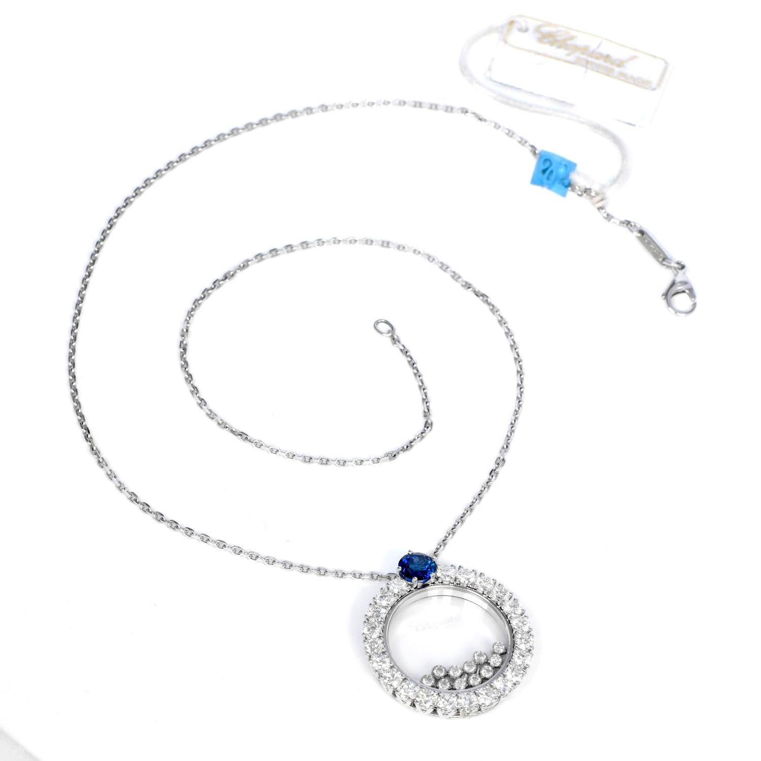 Chopard Happy Diamonds: 18 Karat Gold Halskette mit Kreis-Anhänger mit blauem Saphir (Rundschliff) im Angebot