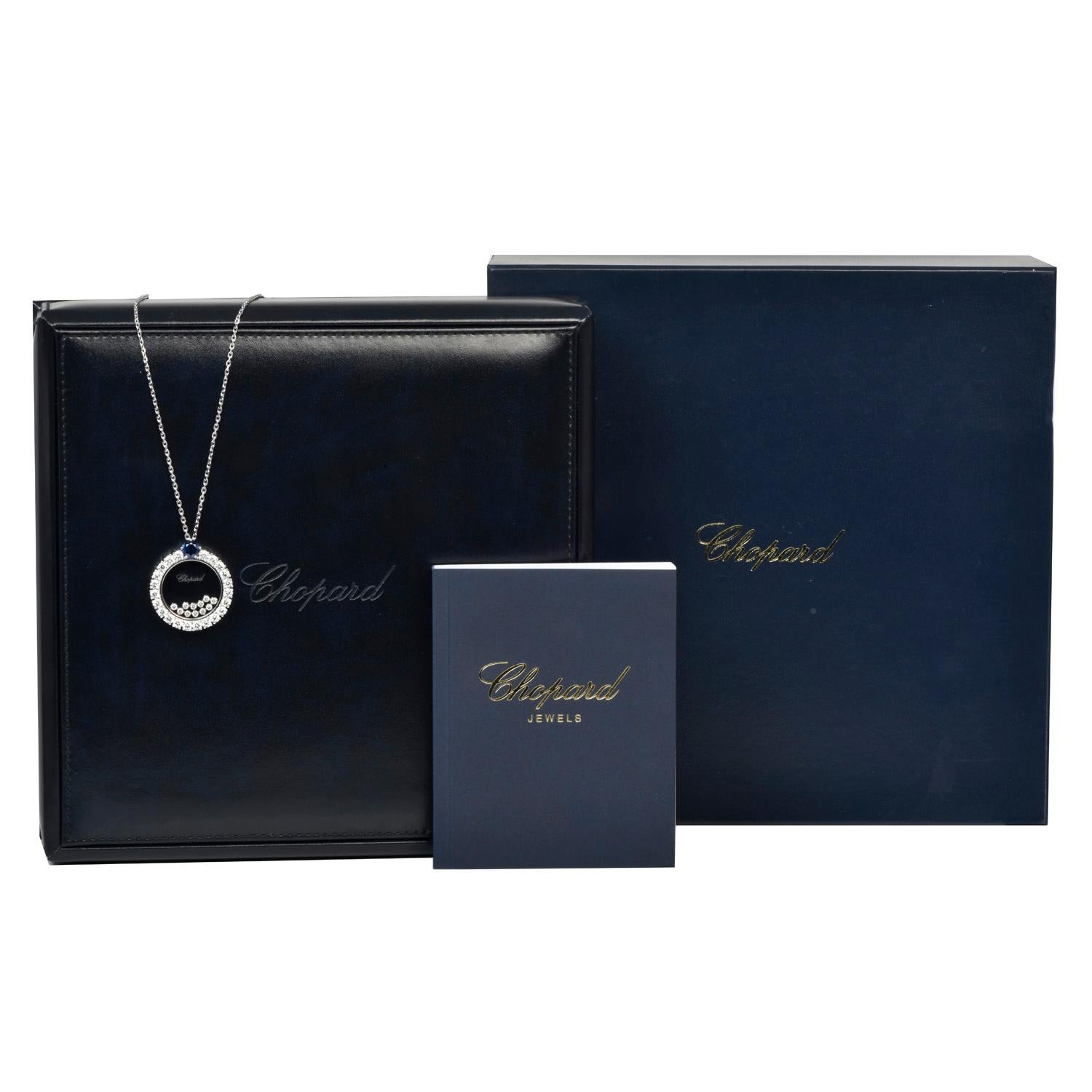 Modern Chopard Happy Diamonds Blue Sapphire 18K Gold Circle Pendant Necklace For Sale
