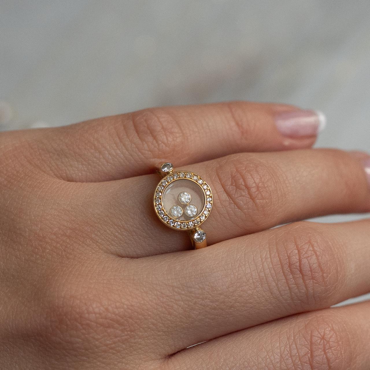 Round Cut Chopard Happy Diamonds Circle 18 Karat Yellow Gold Ring For Sale