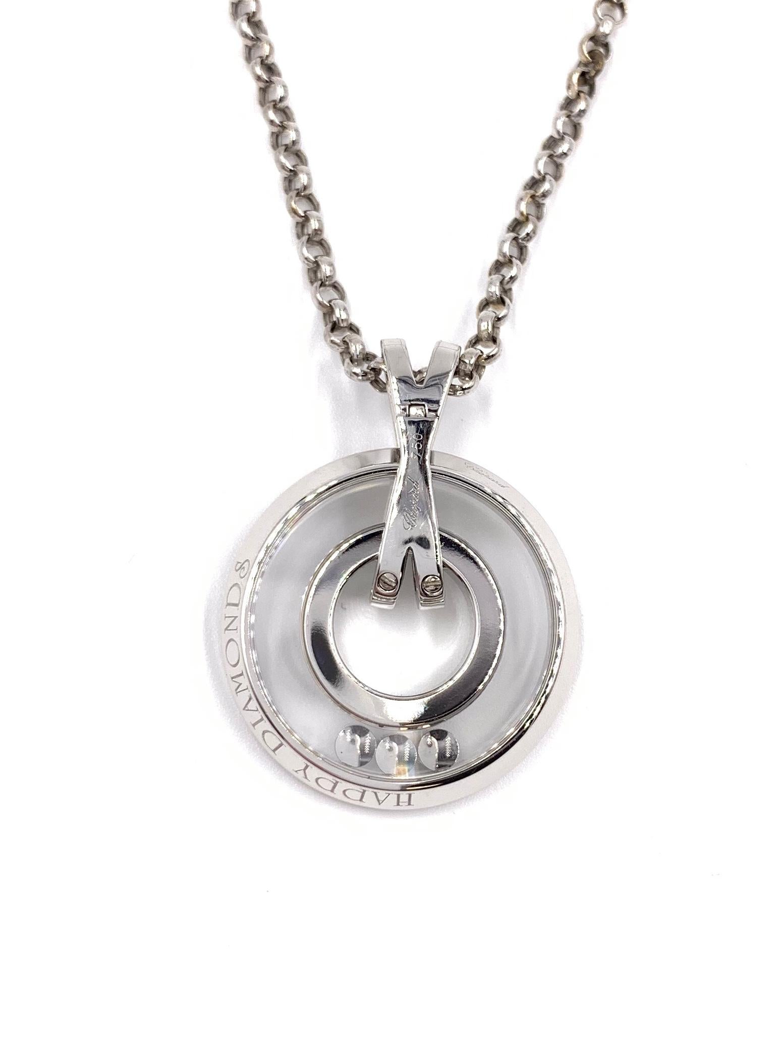 Round Cut Chopard Happy Diamonds Circle 18 Karat White Gold Pendant Necklace