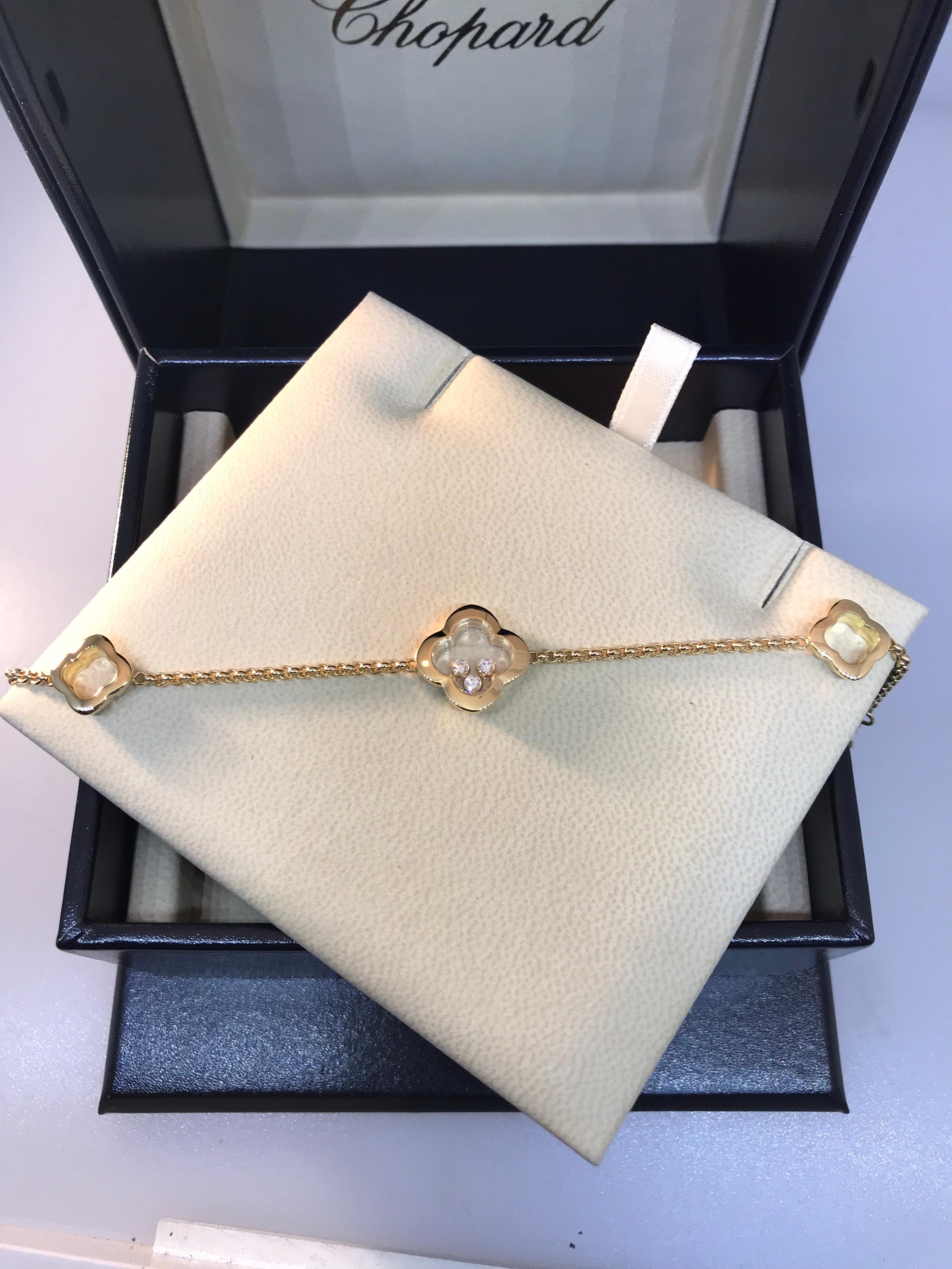 Women's Chopard Happy Diamonds Clover Yellow Gold Charm Bracelet 85/6956 Brand New