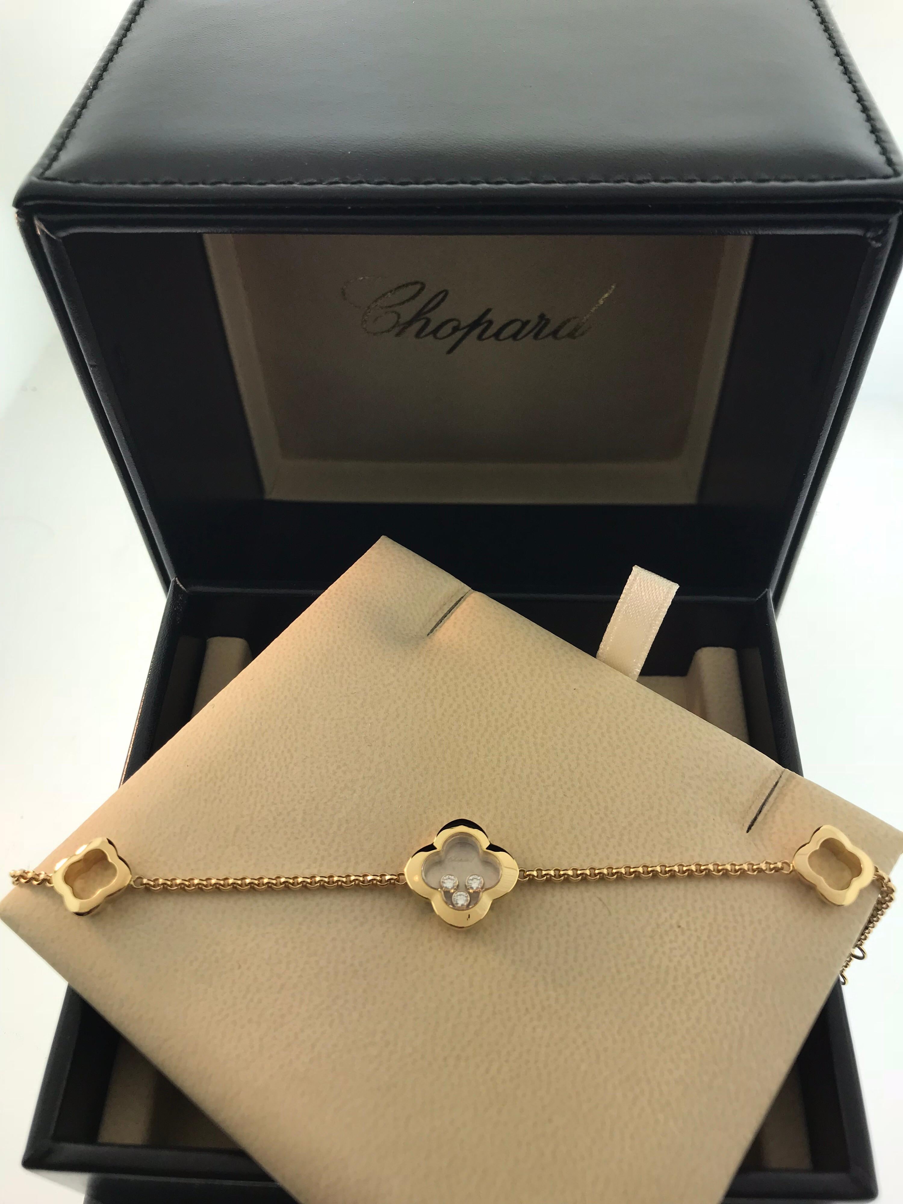 Chopard Happy Diamonds Clover Yellow Gold Charm Bracelet 85/6956 Brand New 1