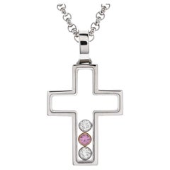 Chopard Happy Diamonds Cross Pendant Necklace 18K White Gold