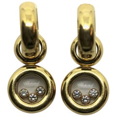 Chopard Happy Diamonds, Dangle, Drop Earrings, 18 Karat Gold