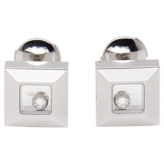 Chopard Happy Diamonds Diamond 18K White Gold Square Stud Earrings