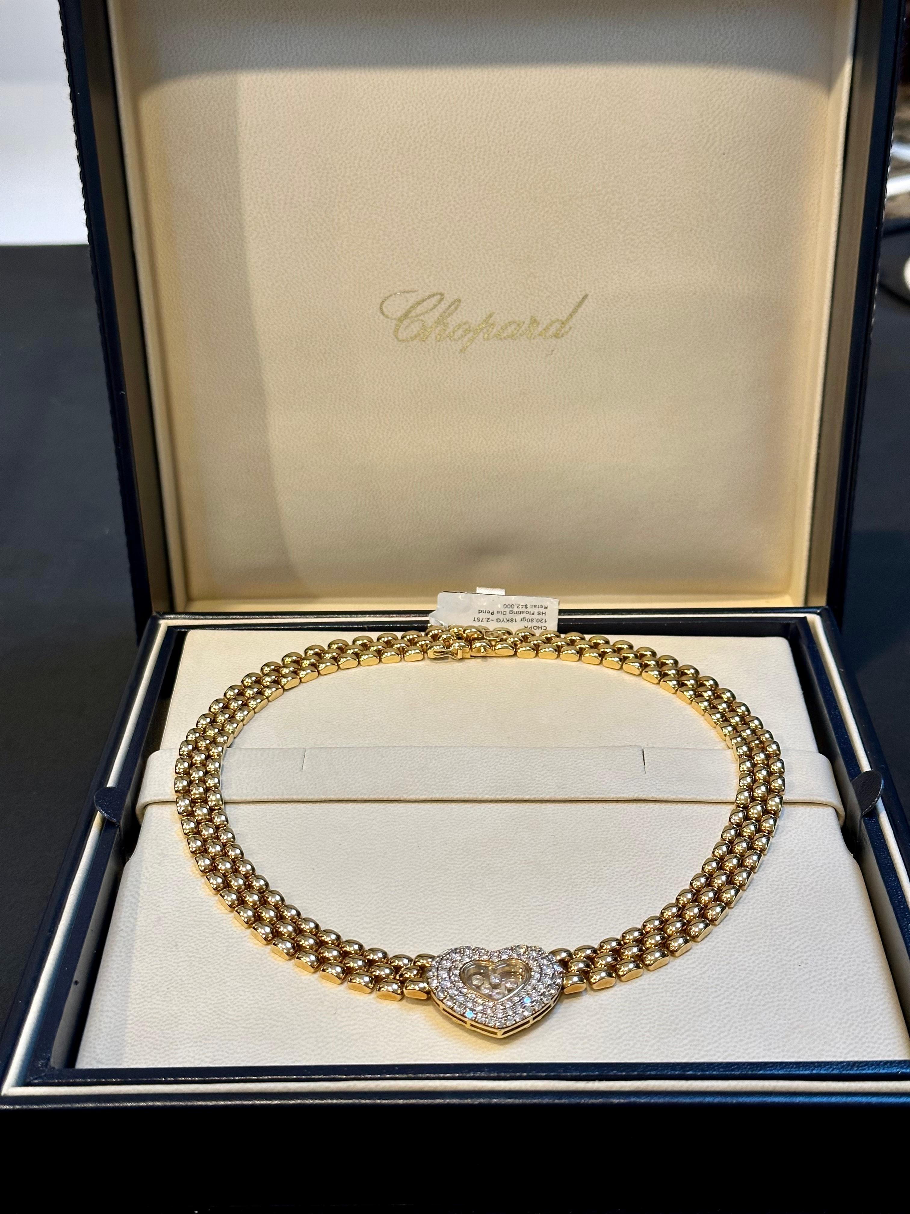 Chopard Happy Diamonds Diamond Heart Yellow Gold Necklace 18 Karat Gold, Estate For Sale 8