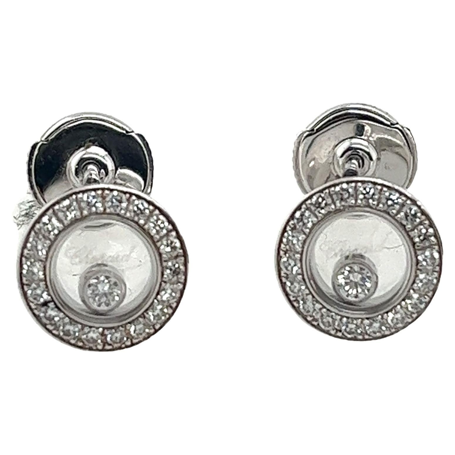 Chopard Happy Diamonds Earrings Set In 18ct White Gold For Sale
