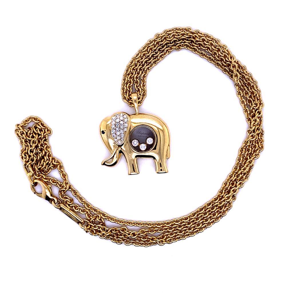 Chopard Happy Diamonds Elephant 18 Karat Yellow Gold Pendant and Chain In Good Condition In London, GB