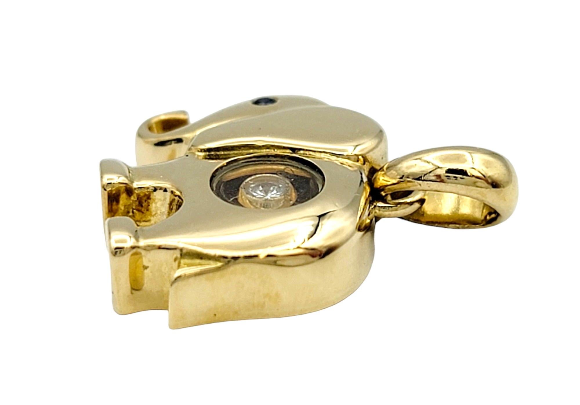 Round Cut Chopard Happy Diamonds Elephant Floating Charm/Pendant in 18 Karat Yellow Gold
