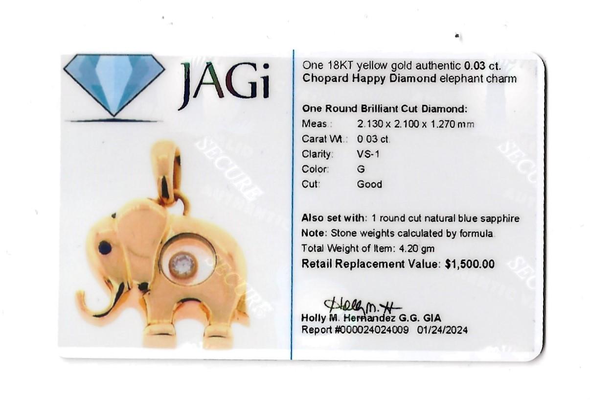 Chopard Happy Diamonds Elephant Floating Charm/Pendant in 18 Karat Yellow Gold 1