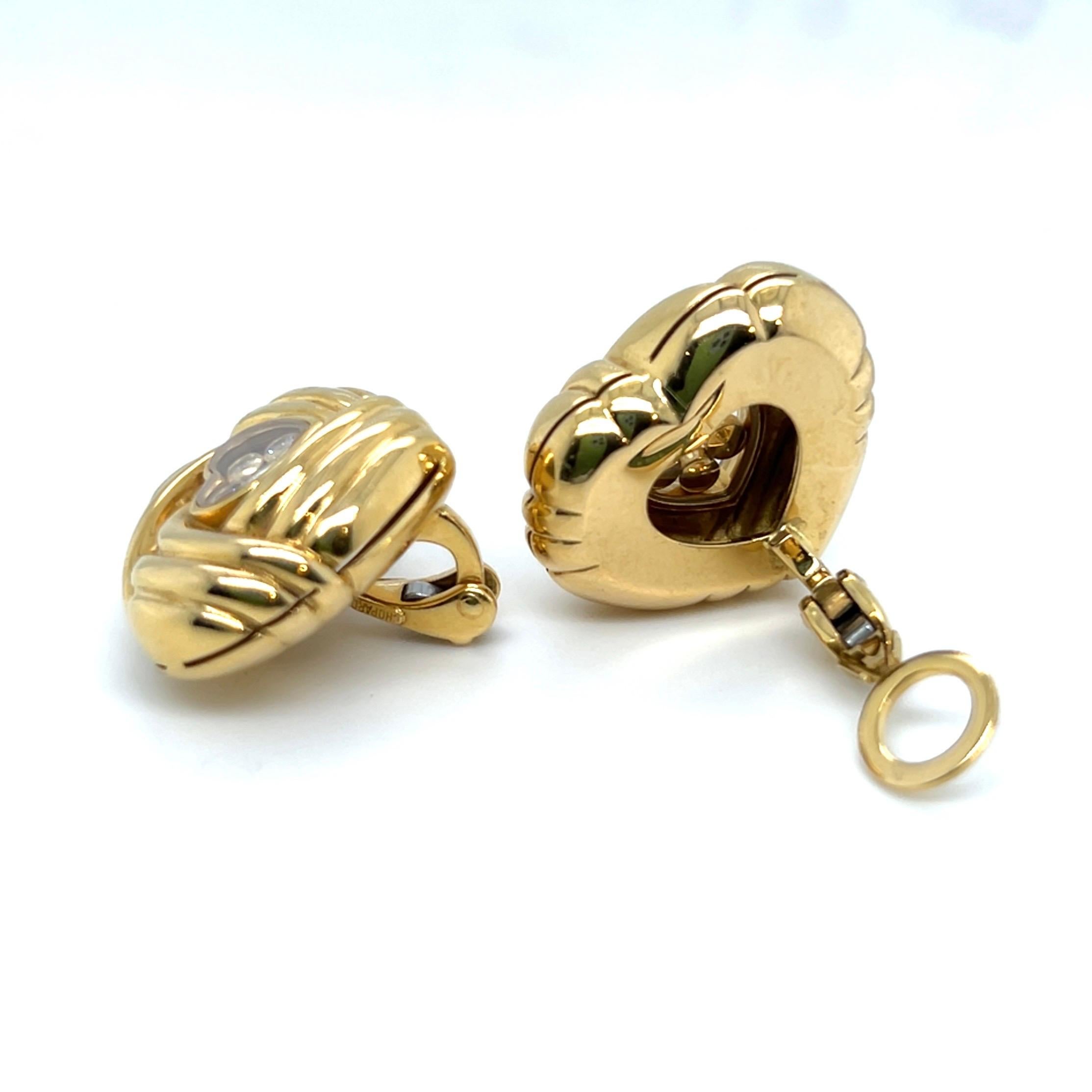 Brilliant Cut Chopard Happy Diamonds Gold and Diamonds Heart-Shaped Ear Clips For Sale