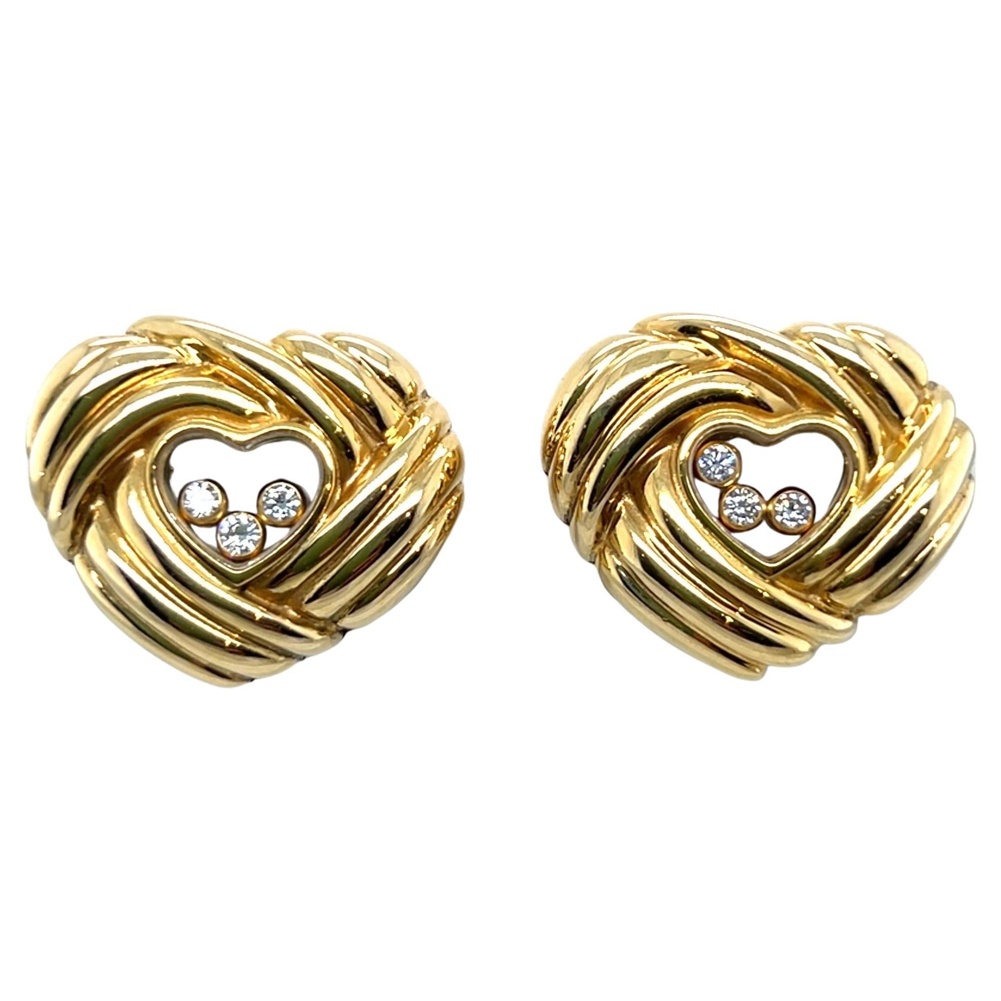 Chopard Happy Diamonds Gold and Diamonds Heart-Shaped Ear Clips In Good Condition For Sale In Zurich, CH