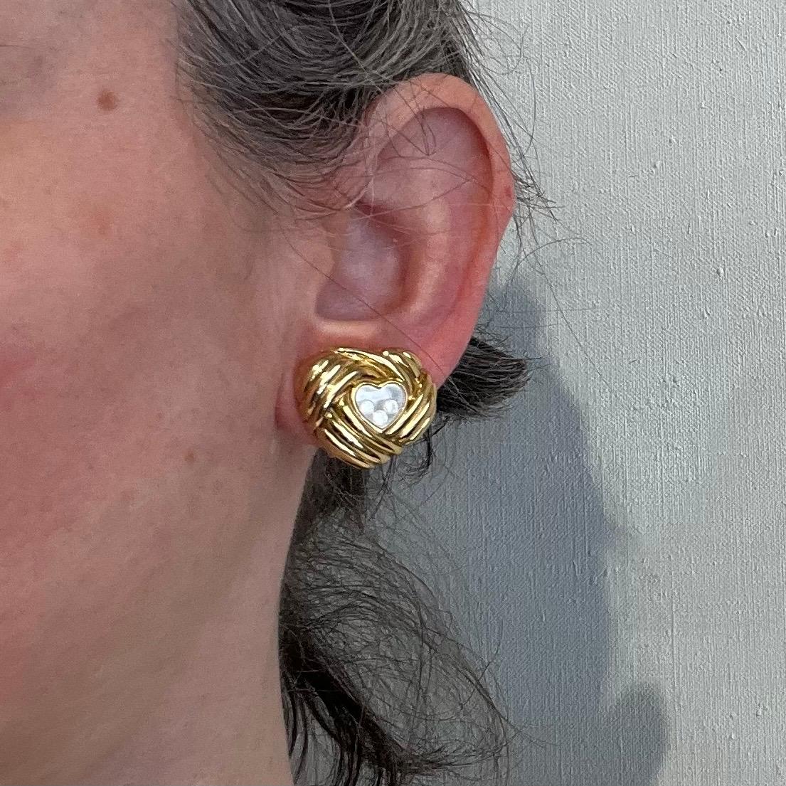 Women's Chopard Happy Diamonds Gold and Diamonds Heart-Shaped Ear Clips For Sale