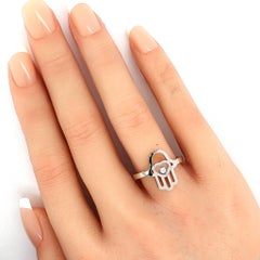Chopard Happy Diamonds Hamsa Hand 18k White Gold Diamond Ring Size 6.5