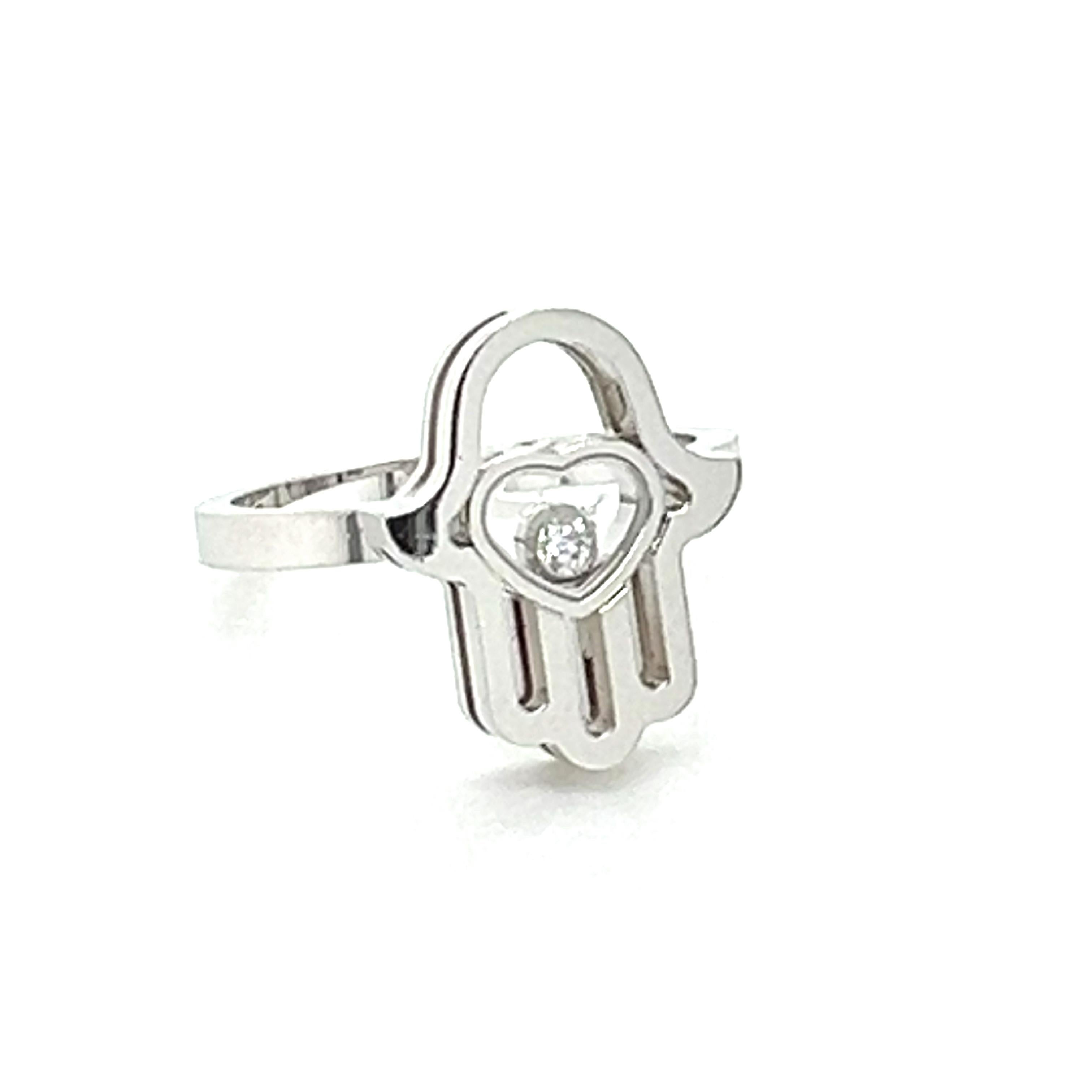 Taglio brillante Chopard Happy Diamonds Hamsa Hand Anello in oro bianco 18k con diamanti misura 6,5 in vendita