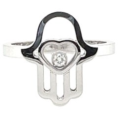 Chopard Happy Diamonds Hamsa Hand 18k White Gold Diamond Ring Size 6.5