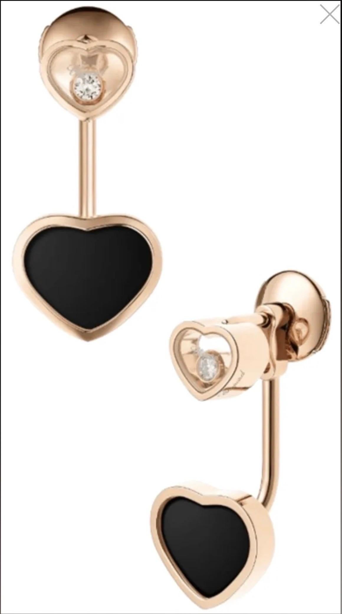Donna Orecchino Chopard Happy Diamonds Happy Heart 18K R/Oro con diamanti e onice in vendita