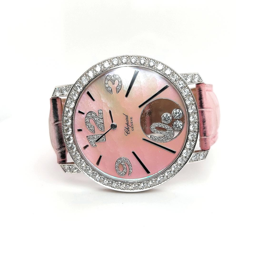 Artisan Chopard Happy Diamonds Happy Time Full Diamonds Set White Gold, Mother of Pearl For Sale