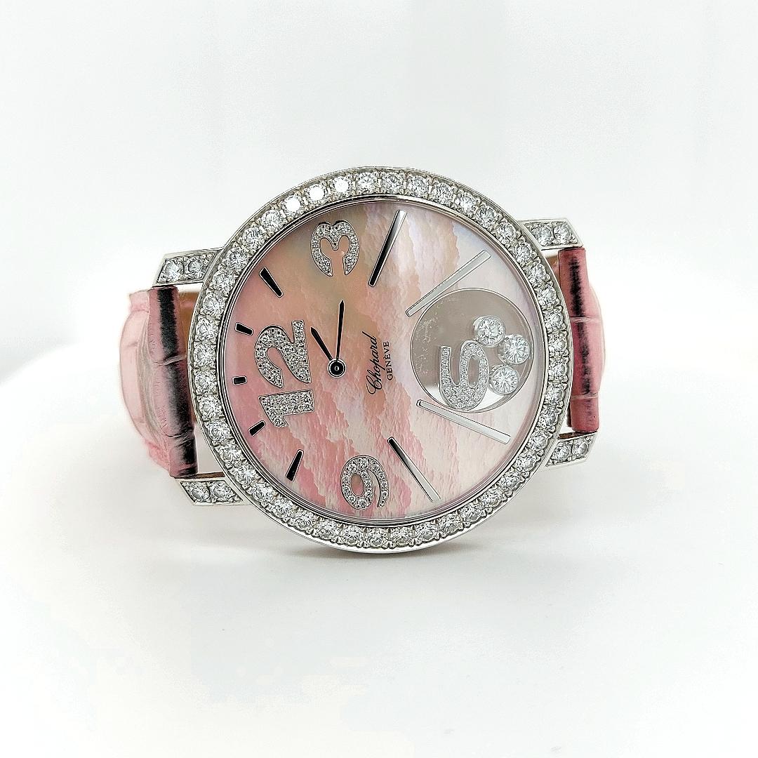 Brilliant Cut Chopard Happy Diamonds Happy Time Full Diamonds Set White Gold, Mother of Pearl For Sale