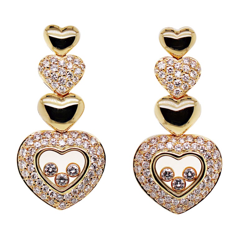 Chopard Happy Diamonds Heart 18 Carat Yellow Gold and Diamond Earrings ...