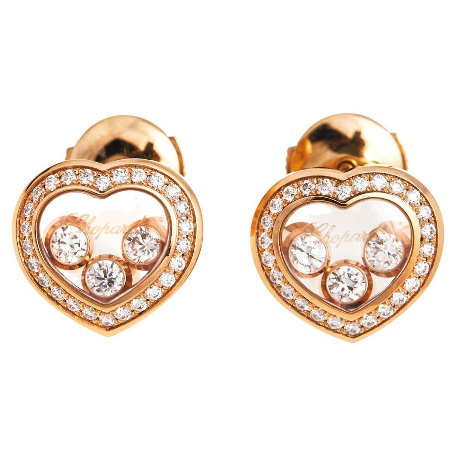 Chopard Happy Diamonds Heart 18K Rose Gold Stud Earrings For Sale at 1stDibs