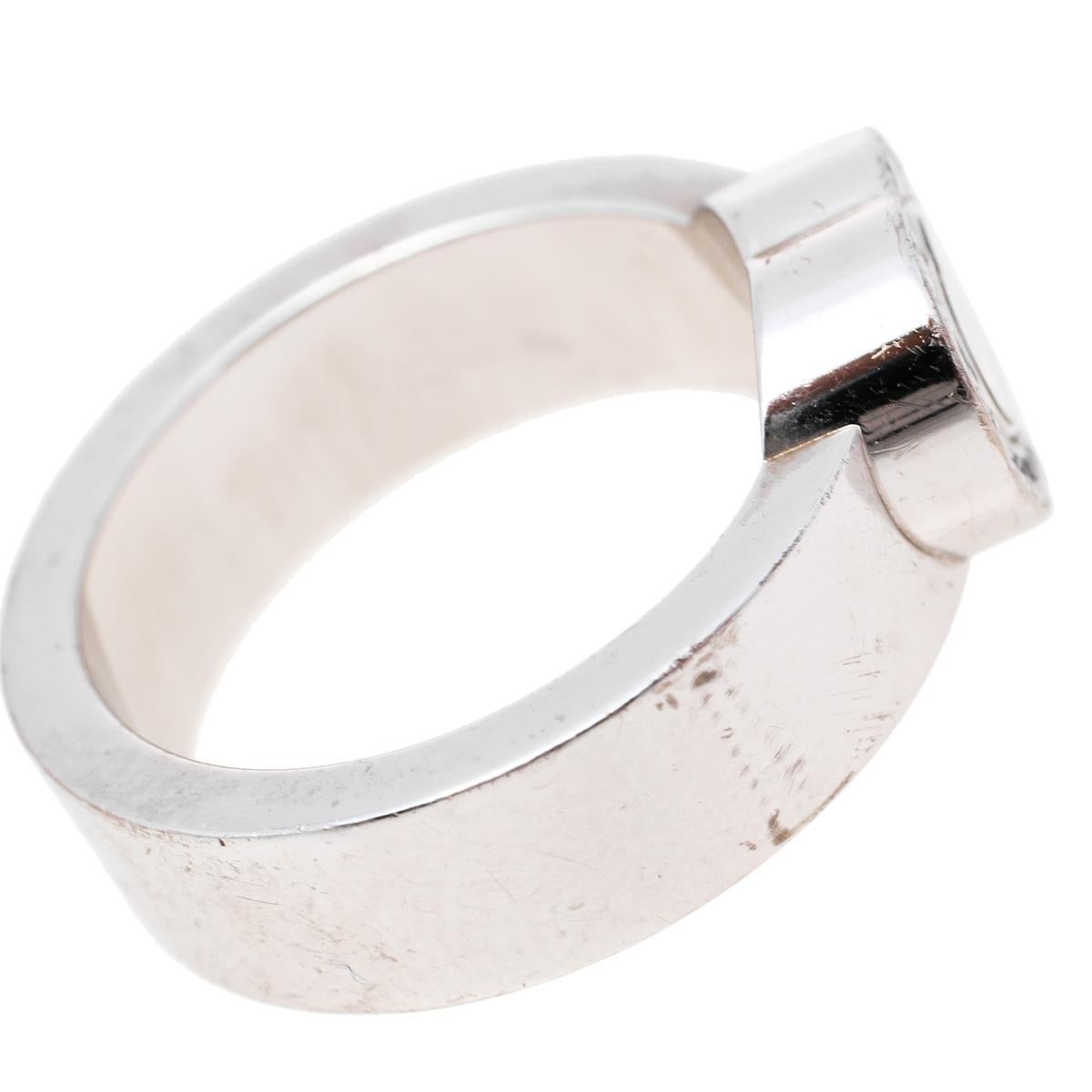Women's Chopard Happy Diamonds Heart 18K White Gold Band Ring Size 53