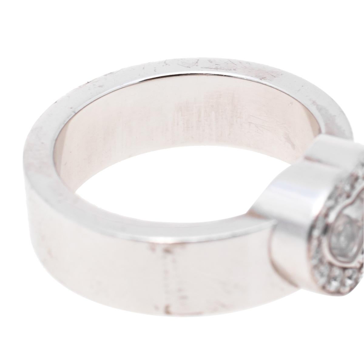 Chopard Happy Diamonds Heart 18K White Gold Band Ring Size 53 1