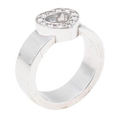Chopard Happy Diamonds Heart 18K White Gold Band Ring Size 53