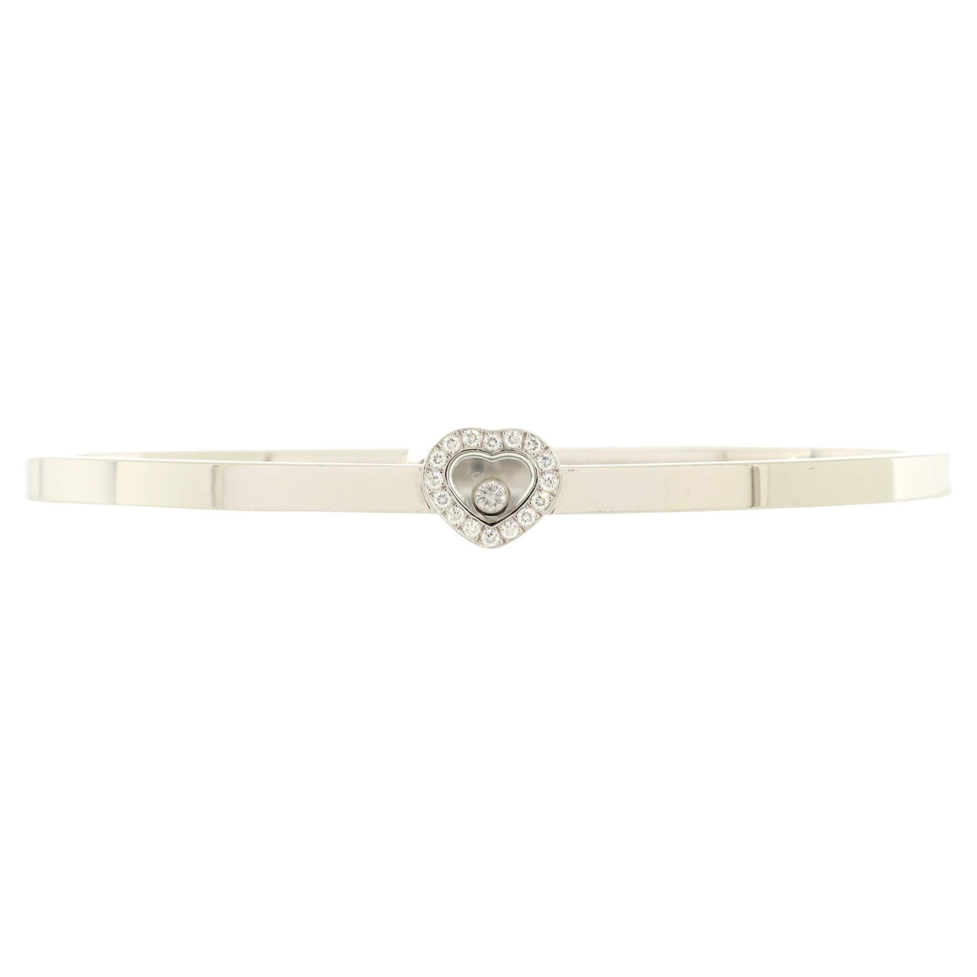 Chopard Happy Diamonds Heart Bangle Bracelet 18k White Gold and Diamonds For Sale