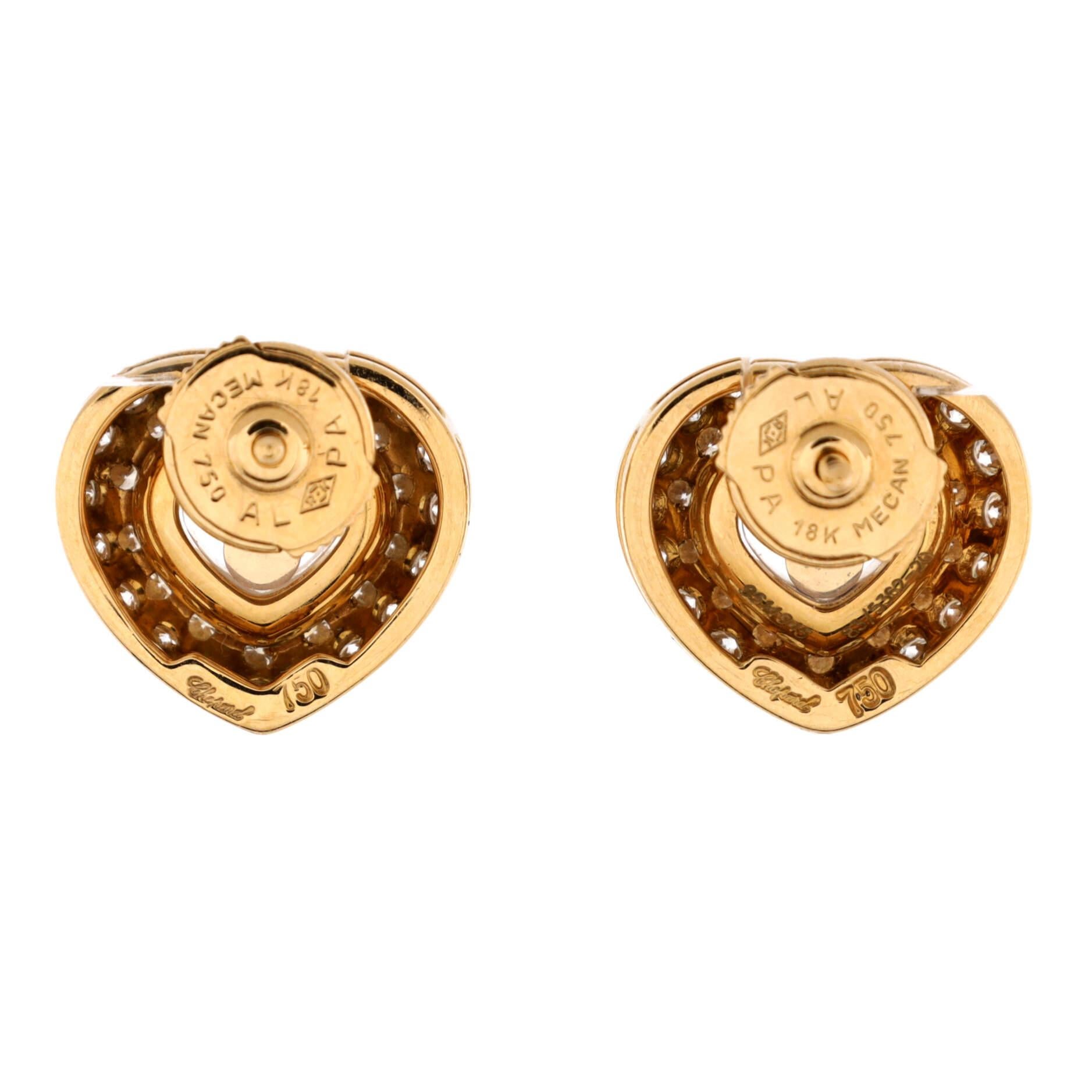 Chopard Happy Diamonds Heart Earrings 18K Yellow Gold with Pave Diamonds  In Good Condition For Sale In New York, NY