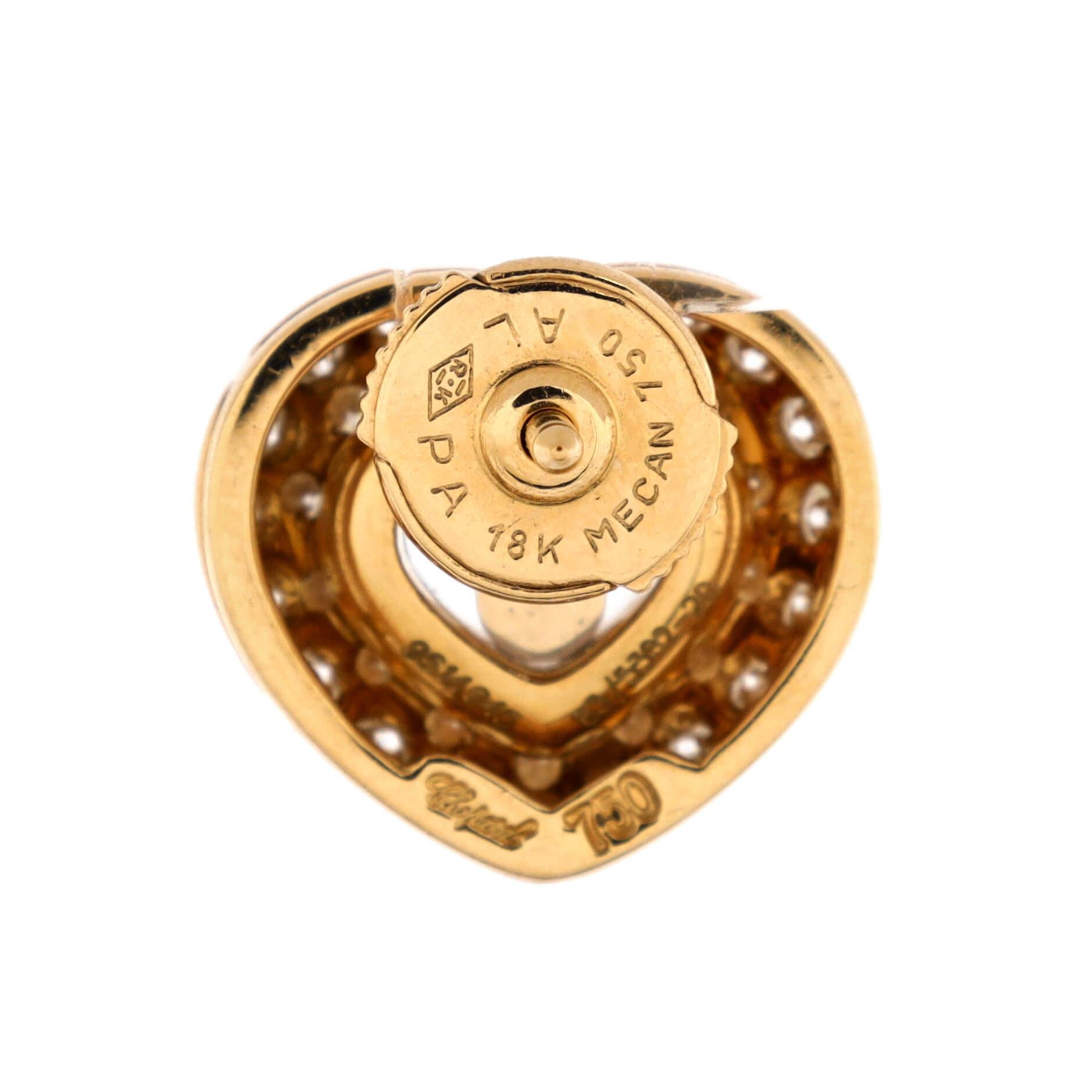 Women's Chopard Happy Diamonds Heart Earrings 18K Yellow Gold with Pave Diamonds  For Sale
