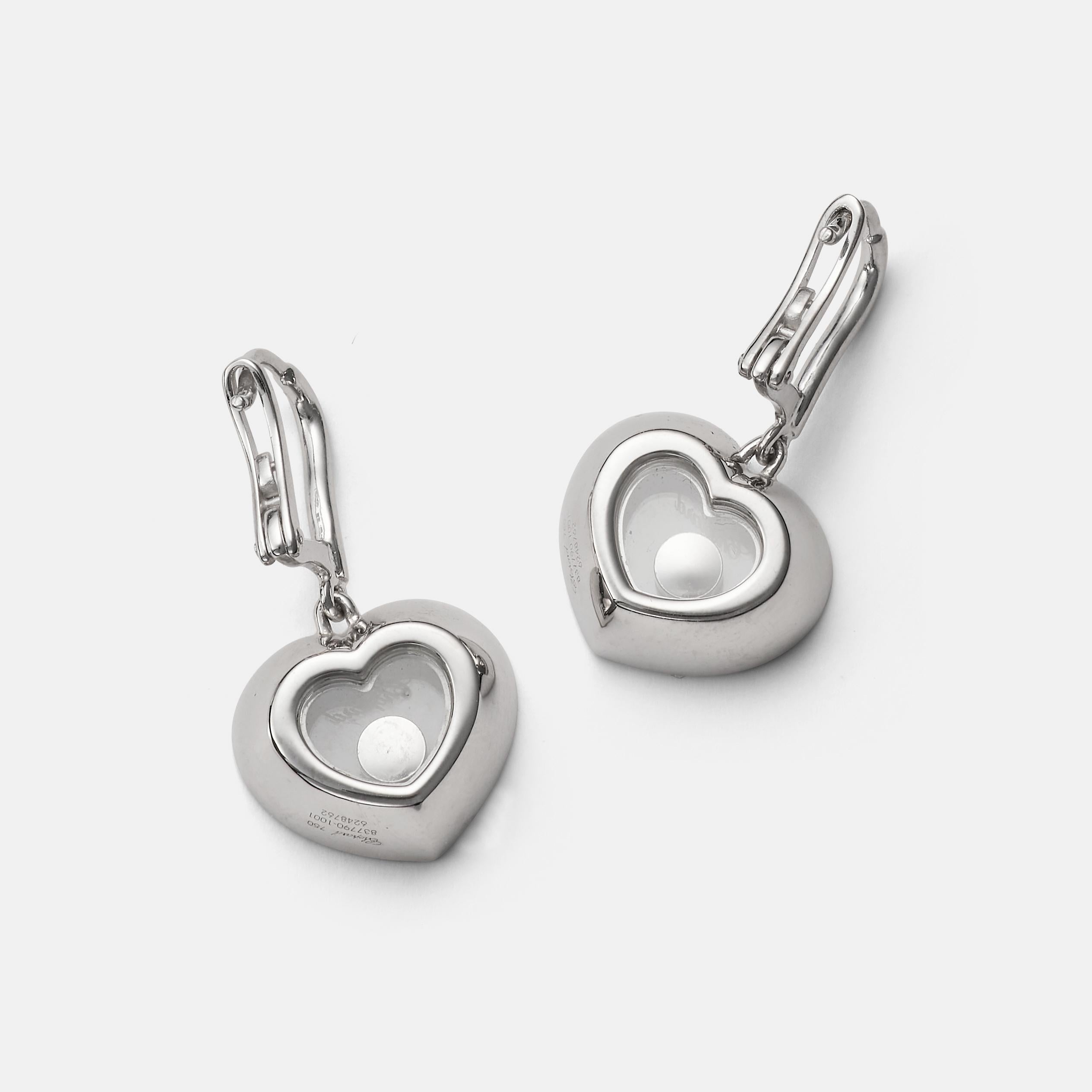 Taglio brillante CHOPARD Happy Diamonds heart earrings in white gold and diamonds in vendita