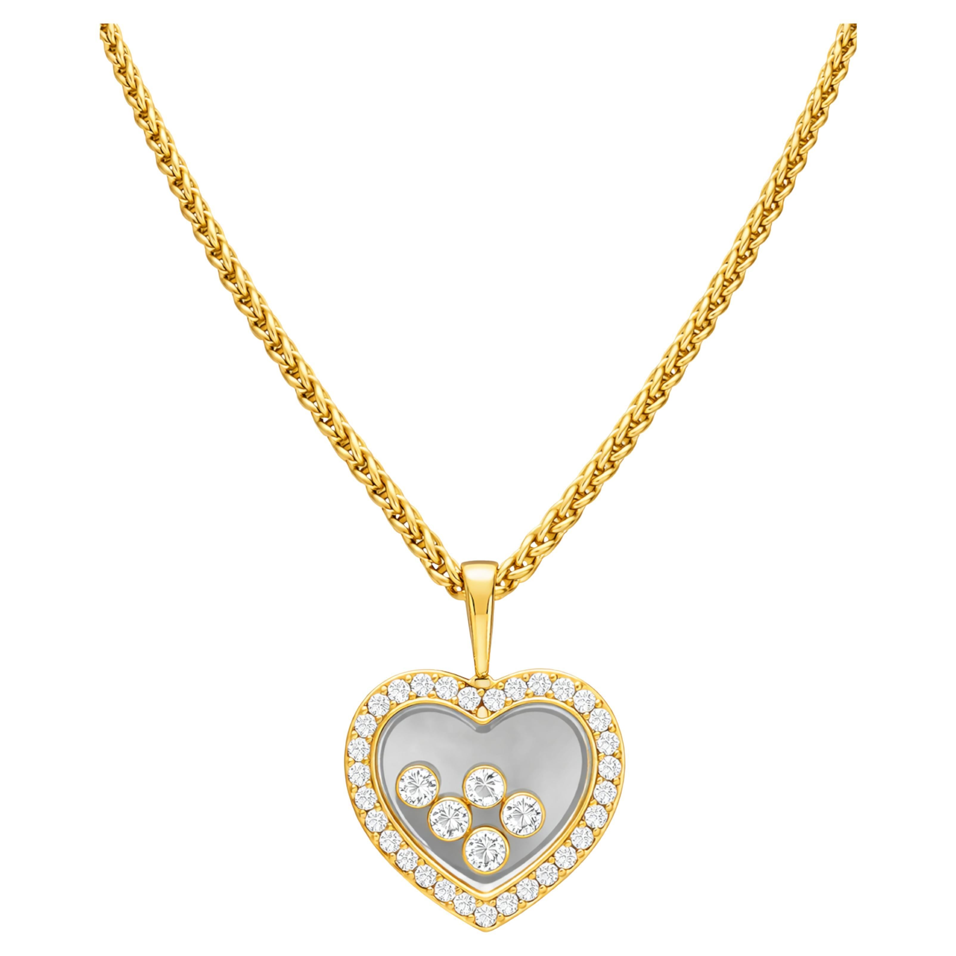 Chopard Happy Diamonds Heart Necklace with Five Floating Diamonds in 18K Yellow in vendita