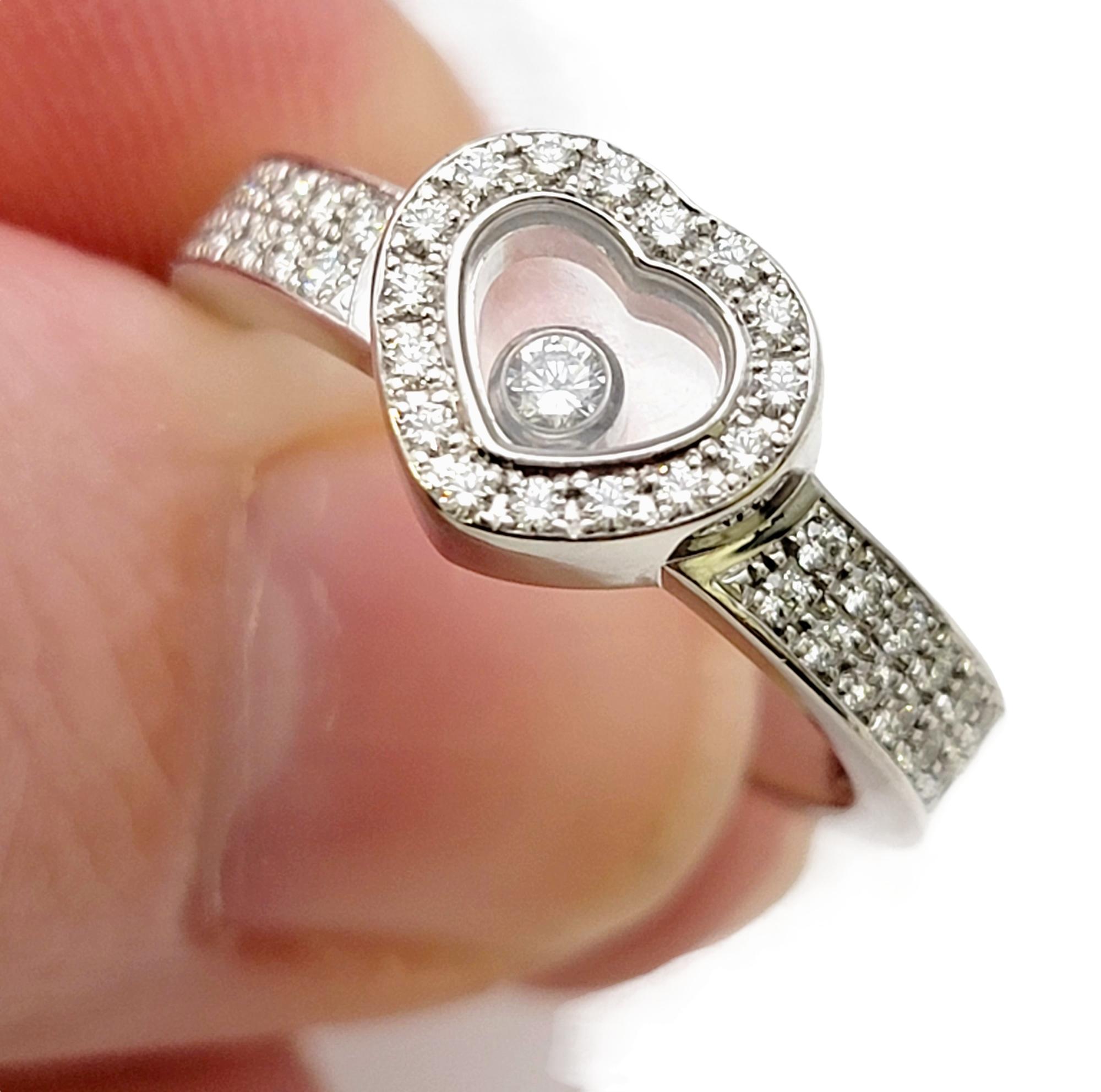 Chopard Happy Diamonds Heart Pave Halo Band Ring in 18 Karat White Gold For Sale 5